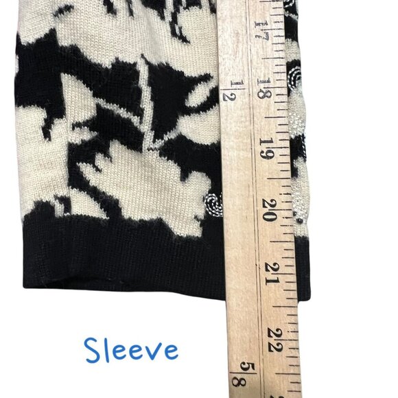 Amber Sun Black & Cream Floral Knit Beaded Cardigan Sweater Size XL - Picture 7 of 8